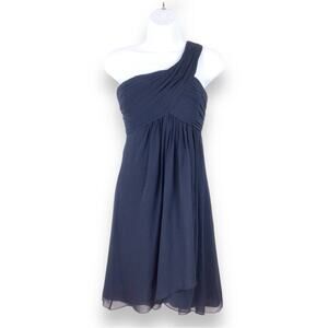 BILL LEVKOFF Navy Blue One Shoulder Chiffon Mini Dress size 6